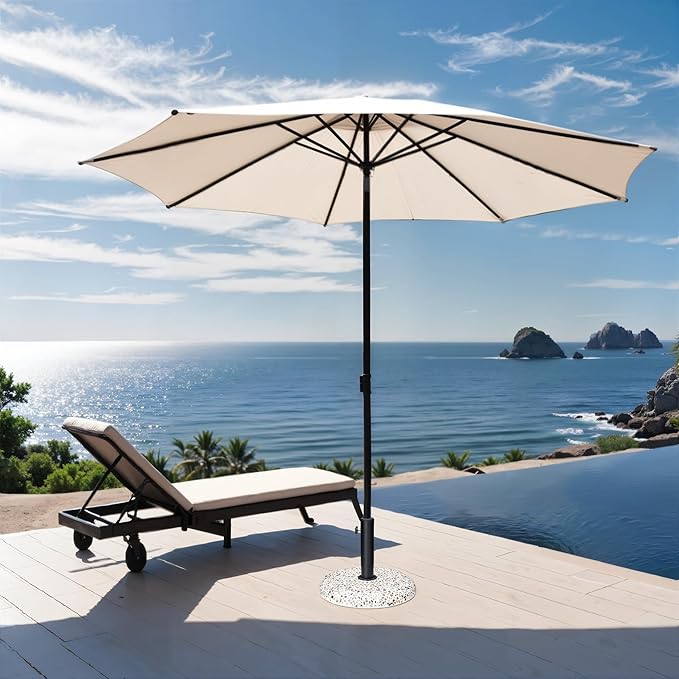 45lbs Patio Umbrella Base, Outdoor Umbrella Stand, Concrete with Cobblestone Decor Heavy Duty Umbrella Holder Outdoor Base for Deck Poolside Yard (Cobblestone)