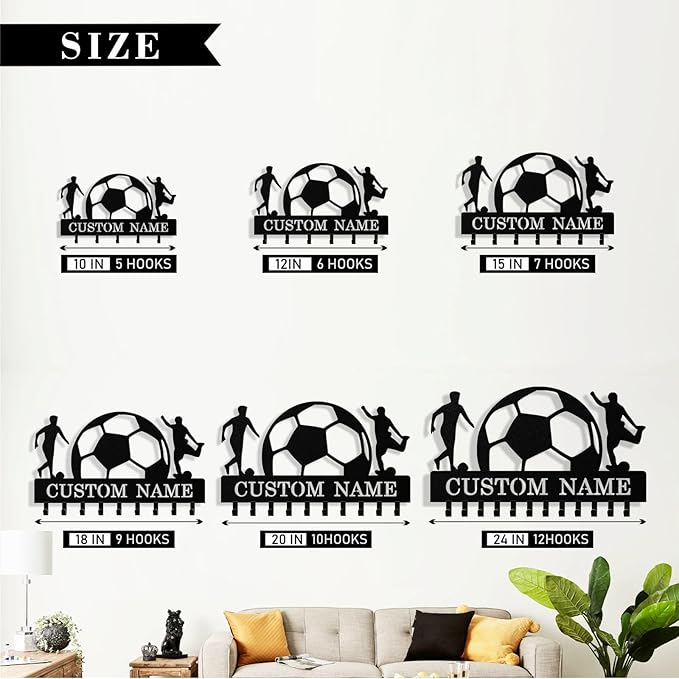 Personalized Football Key Holder Wall Mount, Custom Metal Key Rack Key Holder with Name, Deer Cabin Wall Keys Hanger with Hooks for Entryway, Front Door, Hallway, Kitchen, Living Room