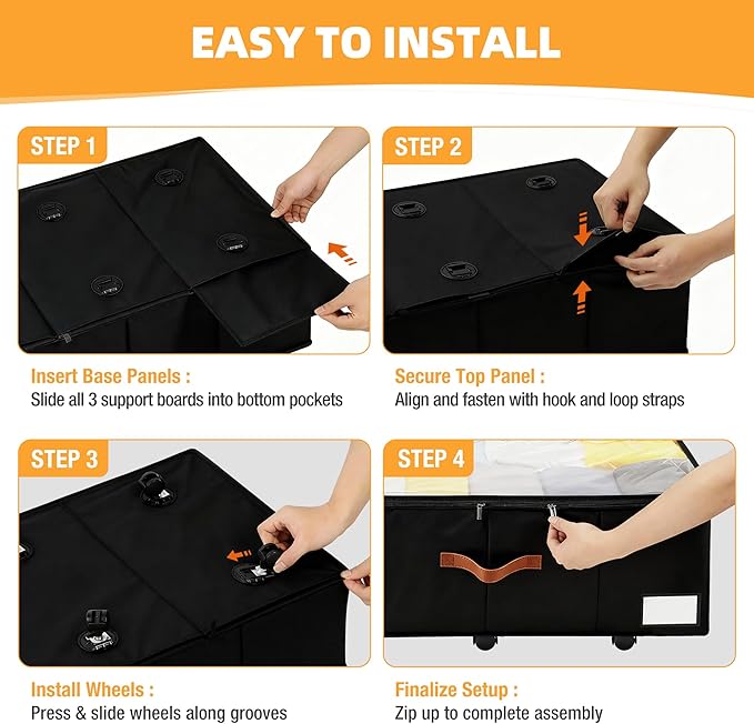 11 inch Under Bed Storage with Wheels, 2-Pack Underbed Storage Containers for College Dorms Bedrooms Organization, Foldable Under Bed Drawers for Comforters, Blankets, Clothes & Shoes, Black