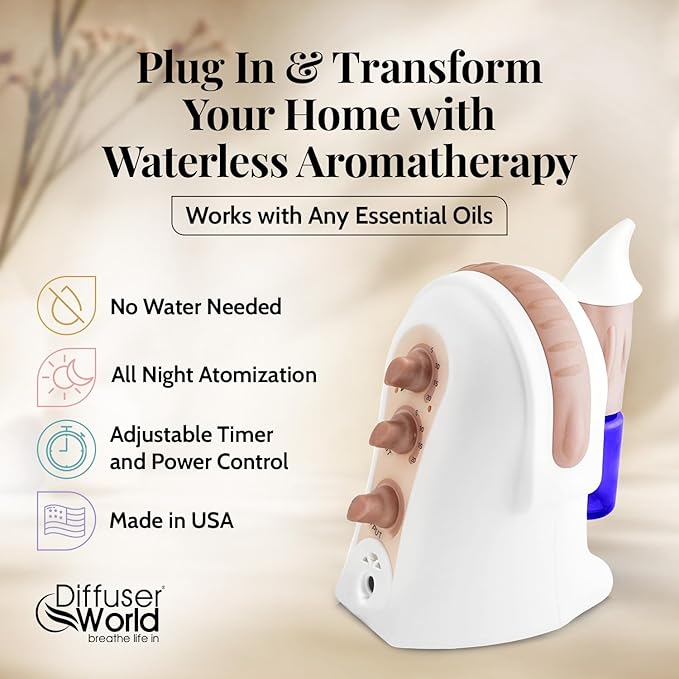 Waterless Diffuser for Essential Oils 12V Aroma-Ace™, Made in USA Bronze Aroma Atomizer Waterless Essential Oil Diffusers for Home Large Room, Air Aromatherapy Home Scent Diffusers