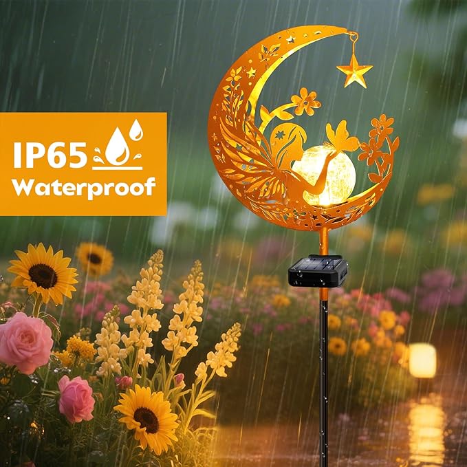 YJFWAL Garden Solar Fairy Lights Pathway Stake Lights Glass Globe with Moon Cat Decor, Christmas Gift for Mom Grandma Friends, Outdoor Decor Light Waterproof for Walkway, Patio or Garden (Warm White)