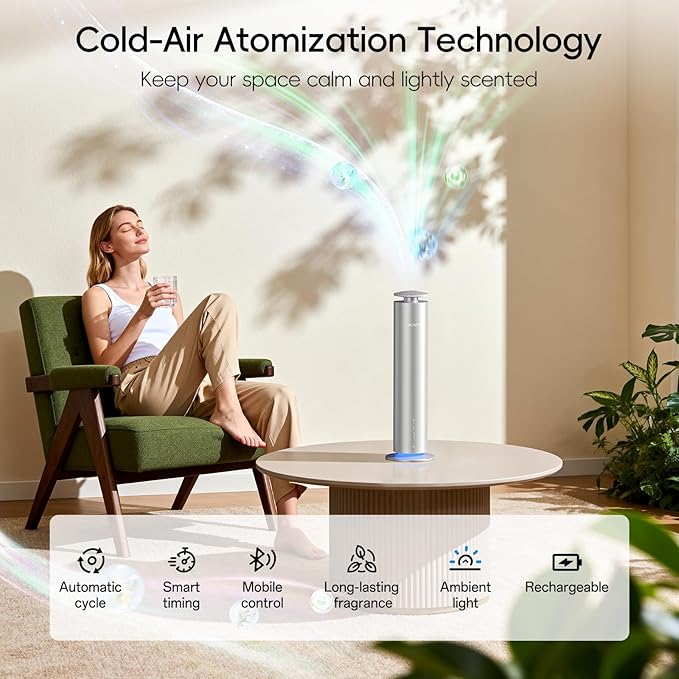 The CACAFSFY Waterless Scent Diffuser Starter Kit - 1000 Sq Ft Coverage, Hotel Scent Diffuser, Essential Oil Diffuser Large Room, Included 2x120ml Scent Oils, Remote Control,Cold Air Diffuser