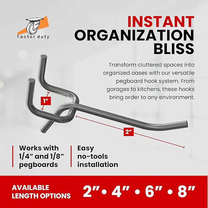 100 Pack PEG Board Pegboard Shelving Hooks 2" Length Wholesale Lot