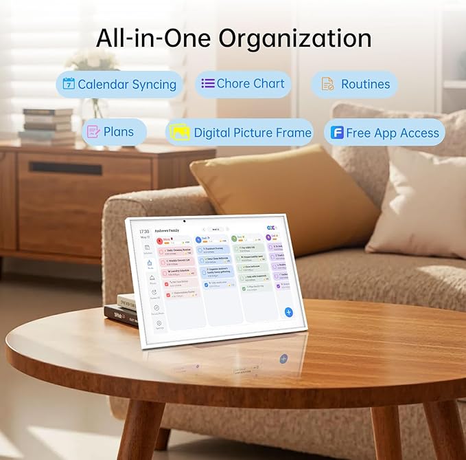 10.1 Inch Digital Calendar & Chore Chart – Interactive Touchscreen Wall Planner, Smart Family Organizer for Family Schedules, Desktop and Wall Mountable, White