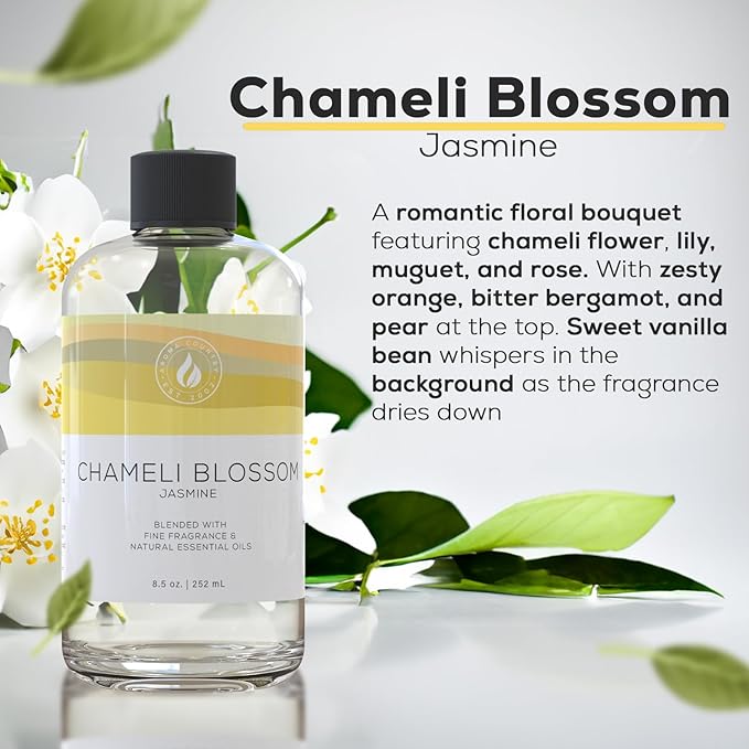 Aroma Country Chameli Blossom Diffuser Oil - Luxury Essential Oils for Diffuser Refill & Air Freshener Room Spray - Long-Lasting & Natural Home Fragrance, Jasmine Scented Oil (8.5 Fl. oz)