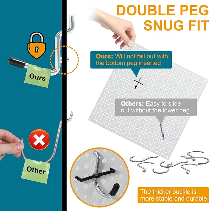 1/4 Inch Extra Thick Pegboard Hooks,Only Suitable for 1/4" Pegboard Board,Metal Pegboard Hooks for Hanging Storage(60pcs J Hook, Black)