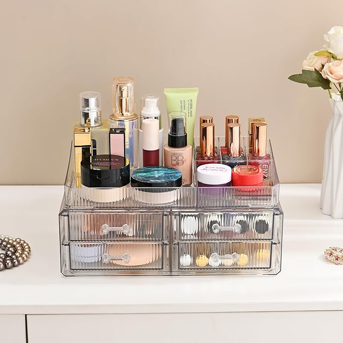 ZHIAI stackable storage drawer, transparent cosmetics storage box, cosmetics and beauty products storage organizer, suitable for makeup room, bathroom, storage room, home