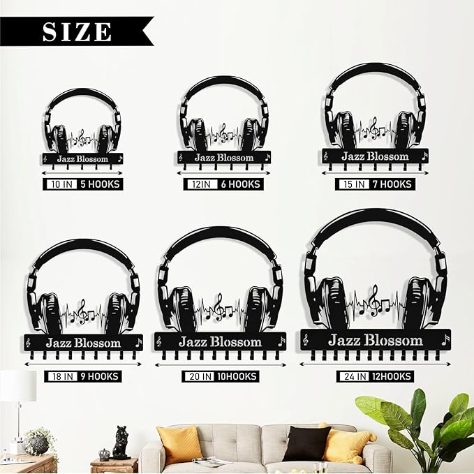 Personalized Headphone Key Holder Wall Mount, Custom Metal Key Rack Key Holder with Name, Deer Cabin Wall Keys Hanger with Hooks for Entryway, Front Door, Hallway, Kitchen, Living Room