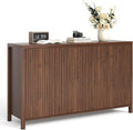 YOUDENOVA Fluted Buffet Cabinet with Storage, Modern Sideboard Cabinets with 4 Doors & Adjustable Shelves, Accent 56” Credenza Storage Cabinet, Wood Entryway Cabinet for Living Room Hallway, Brown
