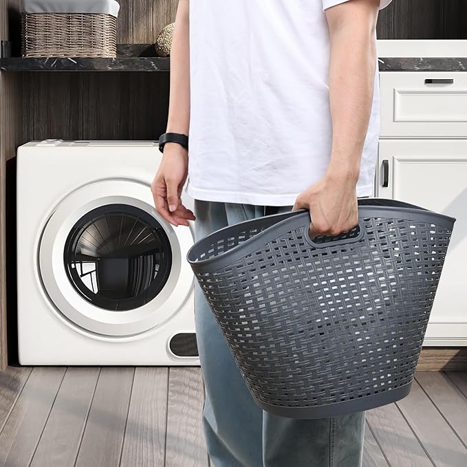 Zopnny 6-Pack Large Plastic Laundry Basket, Easy Carry Laundry Hamper, Grey