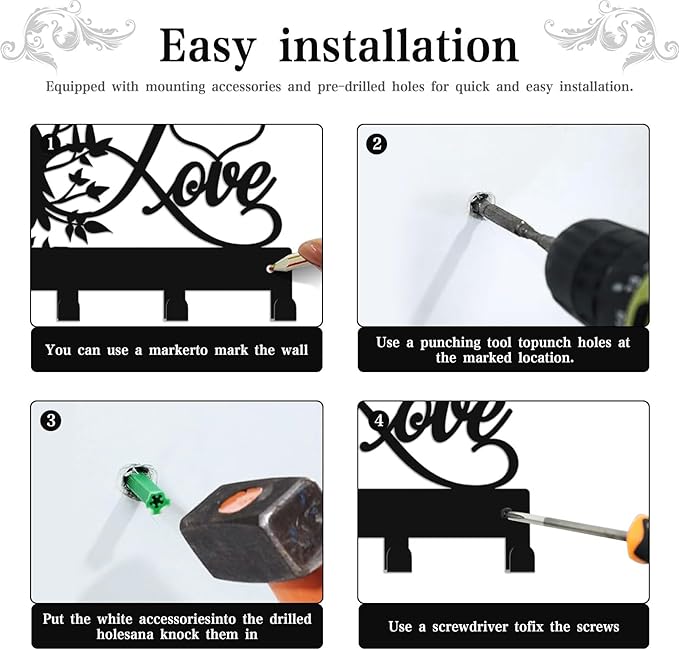 Metal Key Holder, Wall Mounted Key Hooks, Key Holder for Wall, Key Organizer Rack with 7 Hooks, Key Hanger Decor for Kitchen, Entryway, Hallway, Bedroom, Doorway (House Bird 12IN)