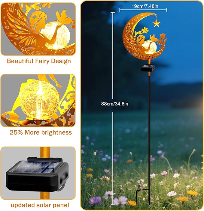 YJFWAL Garden Solar Fairy Lights Pathway Stake Lights Glass Globe with Moon Cat Decor, Christmas Gift for Mom Grandma Friends, Outdoor Decor Light Waterproof for Walkway, Patio or Garden (Warm White)