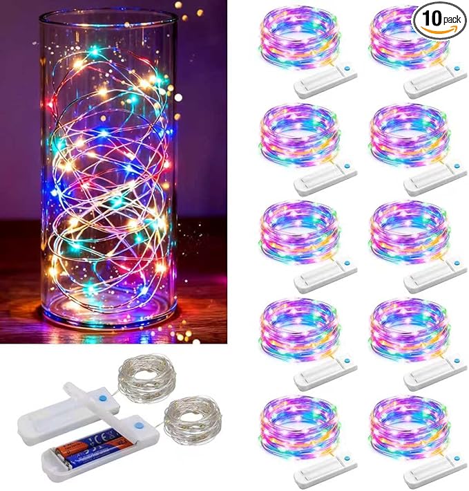 ZNYCYE 10 Pack 10ft 30 LED Mason Jar String Lights 8 Modes with Timer Waterproof Fairy Lights Upgraded Battery（Included Operated for DIY Wedding Party Mason Jar Christmas Decorations (Multi-Color)