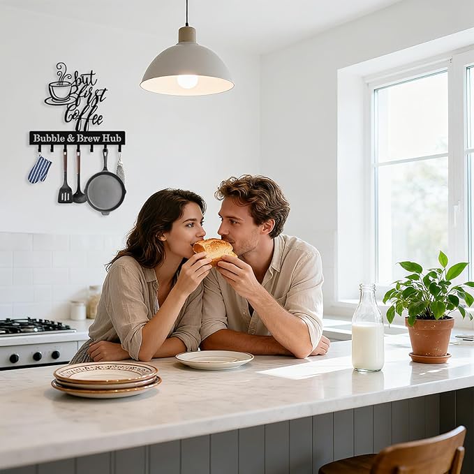 Personalized Coffee Key Holder Wall Mount, Custom Metal Key Rack Key Holder with Name, Deer Cabin Wall Keys Hanger with Hooks for Entryway, Front Door, Hallway, Kitchen, Living Room