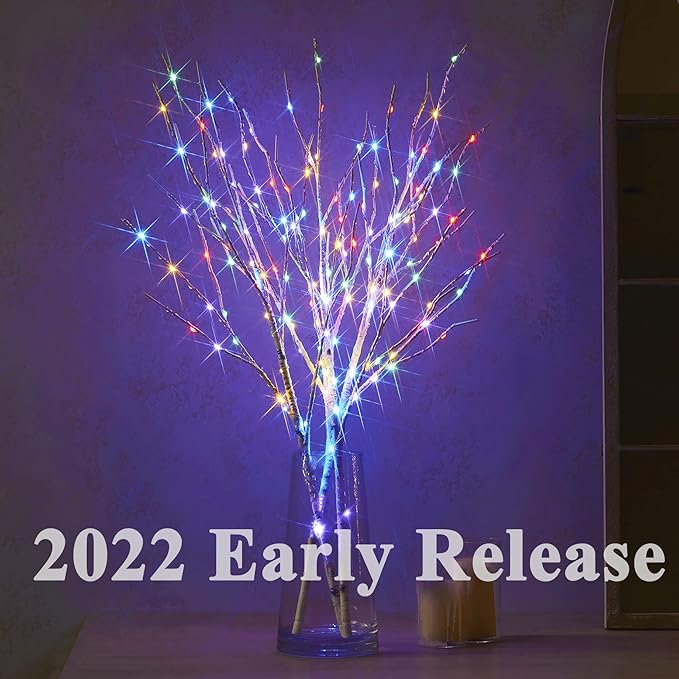 Hairui Lighted Branches 150L 8 Functions Warm White and Multicolor Fairy Lights 30IN for Room Easter Christmas Holiday Decoration