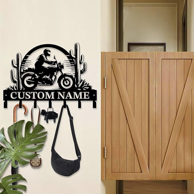 Custom Motorcycle Garage Metal Wall Hooks,Key Holder-Personalized Iron Wall Decor for Keys, Coats & Home (Black, Handmade,Decorative,Entryway, Bedroom,Man Cave) (Style D)