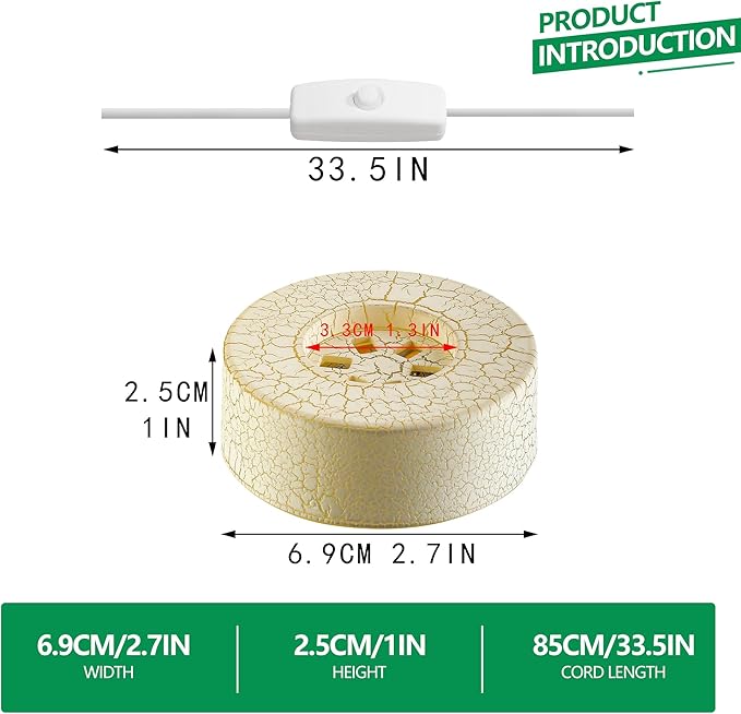 ZEERSHEE 2Pcs Crackle Glaze LED Display Stand for 3D Crystal 2.7*1inch Glass Resin Art Warm Light Lamp Base for Home Decor