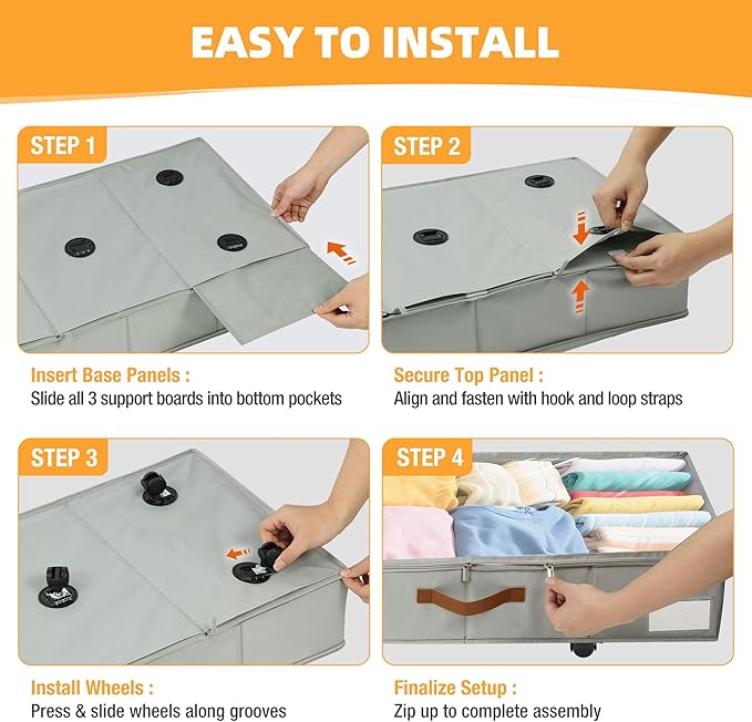 2 Pack Under Bed Storage with Wheels – 30.5×17×5.5 Inch, Underbed Storage with Sturdy Sidewalls/Bottom, Clear Cover, Label and PU Handle, Rolling Under Bed Drawers for Clothes, Shoes, Toys, Blankets