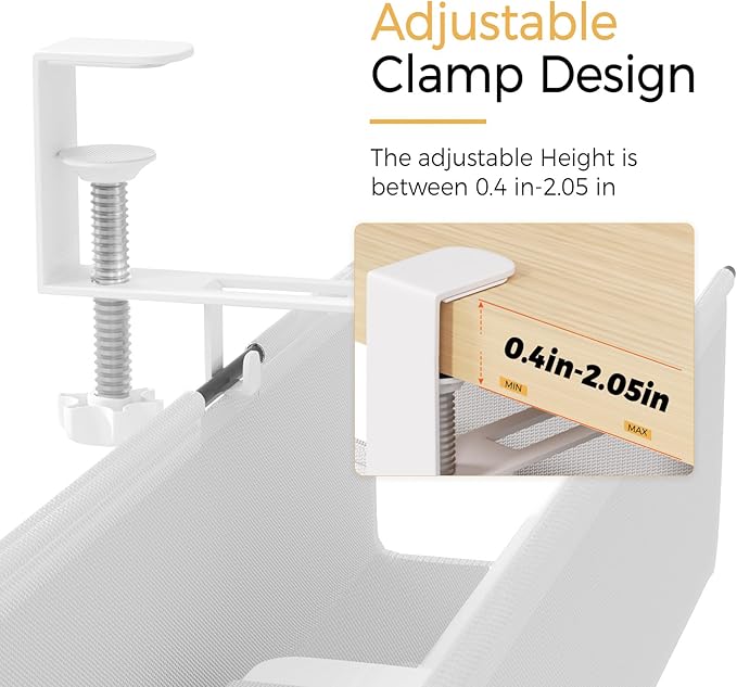 Under Desk Cable Management Tray 27.2" - No Drill Computer Wire Organizer Cable Tray, Cord Hider Clamp Mount with 16X Cable Ties PC Cables Management Cord Holder for Office/Home (Upgrade Fabric,White)