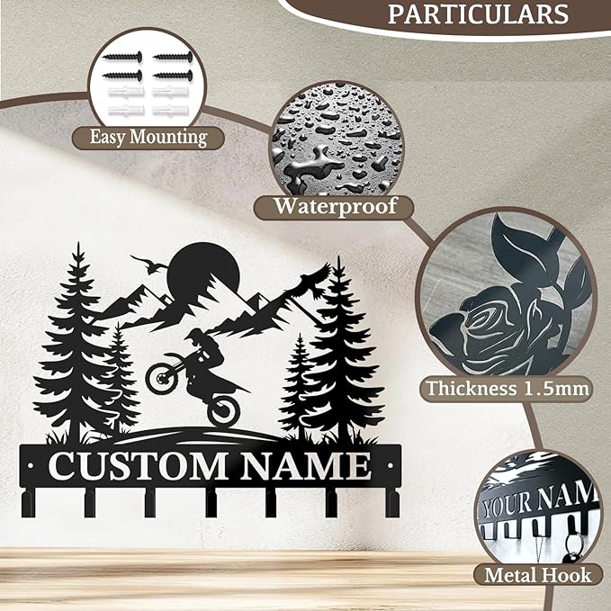 Custom Motorcycle Garage Metal Wall Hooks,Key Holder-Personalized Iron Wall Decor for Keys, Coats & Home (Black, Handmade,Decorative,Entryway, Bedroom,Man Cave) (Style G)