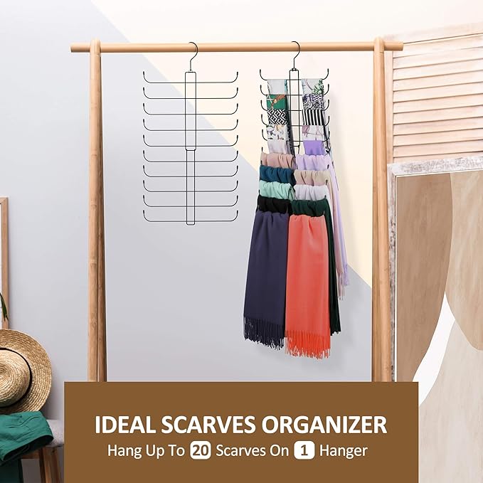 ZEDODIER Scarf Organizer Scarf Hanger for Closet, Rotatable Sturdy Hijab Holder Holds 20 Scarves, Space Saving Closet Organizers and Storage, Black