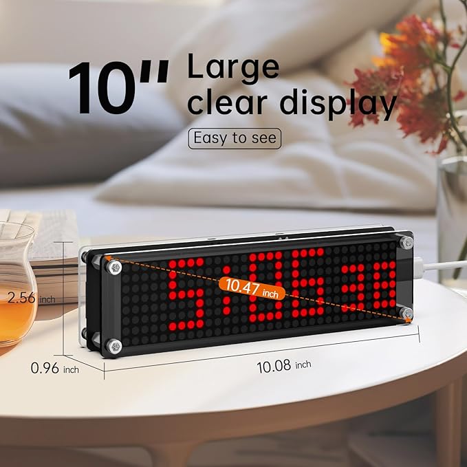 10 Inch Large Display Digital Clock with WiFi NTP Sync,Smart Clock with Adjustable Brightness & Auto Dimming, Easy Setup, Clear from a Distance,LED Matrix Desk Clock for Geeks,Seniors