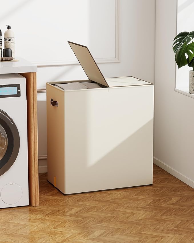 YECAYE 150L Extra Large Laundry Hamper with Lid – Foldable Double Laundry Hamper with Removable Liner – 2 Section Clothes Basket, Dirty Clothes Basket for Bedroom, Bathroom, Laundry Room,Beige