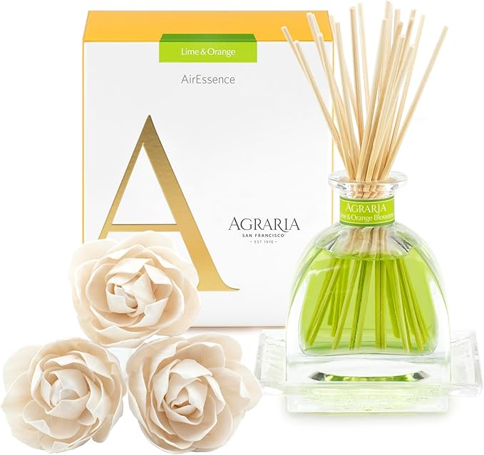 AGRARIA AirEssence Flower and Reed Diffuser Set, Handmade Sola Flower Botanical Home Fragrance Set, Scented Oil Reed Diffuser Gift for All Occasions