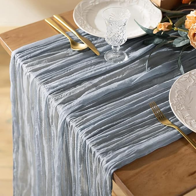 10 Pack 10 Ft Cheesecloth Table Runner Dusty Blue Gauze Long Table Runners Boho Gauze Cheese Cloth Table Runner Rustic Sheer Runner for Wedding Party Table Decor ( 35 x 120 Inch )