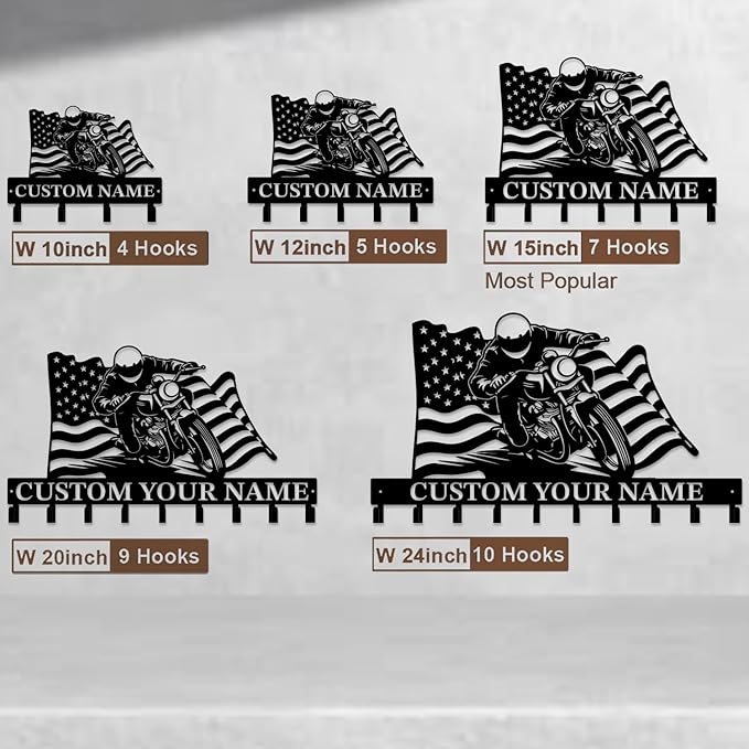 Custom Motorcycle Garage Metal Wall Hooks,Key Holder-Personalized Iron Wall Decor for Keys, Coats & Home (Black, Handmade,Decorative,Entryway, Bedroom,Man Cave) (Style F)