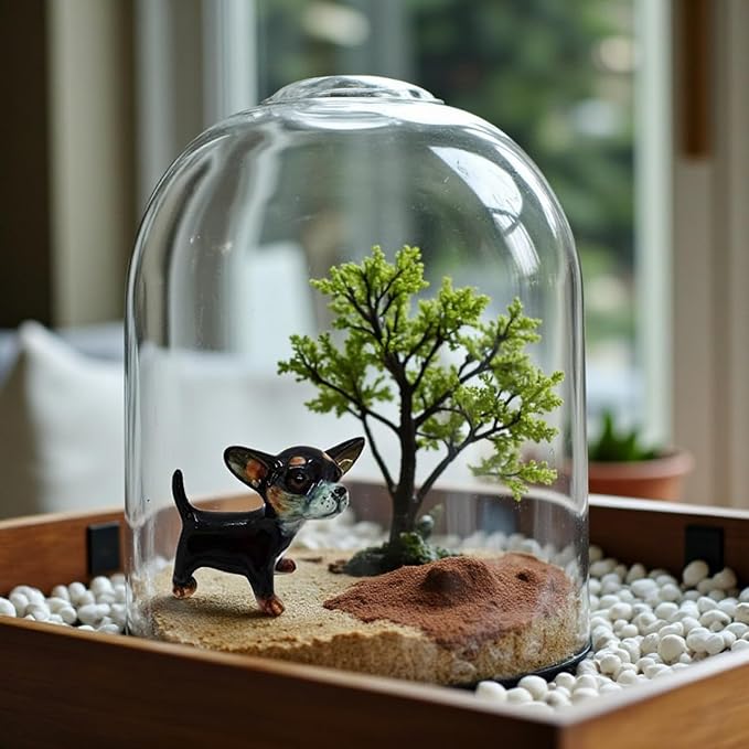 WitnyStore 2⅜" Black Stand Big Head Chihuahua Dog Ceramic Figurine for Terrarium Decoration Collectible Statue for Adult Collectors Handcrafted Porcelain Ornament Sculpture Home Room Tabletop Decor