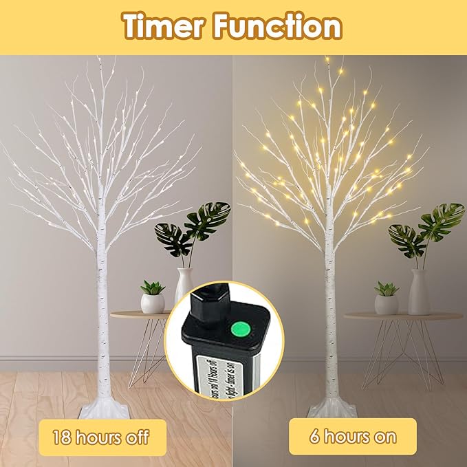 1-Pack 4FT Lighted Birch Trees (Higher Size & Floor Standing), 48 LED Twinkling Birch Christmas Tree Lights for Indoor & Outdoor, 2 Modes Warm White Tree Lights for Christmas Thanksgiving Home Decor