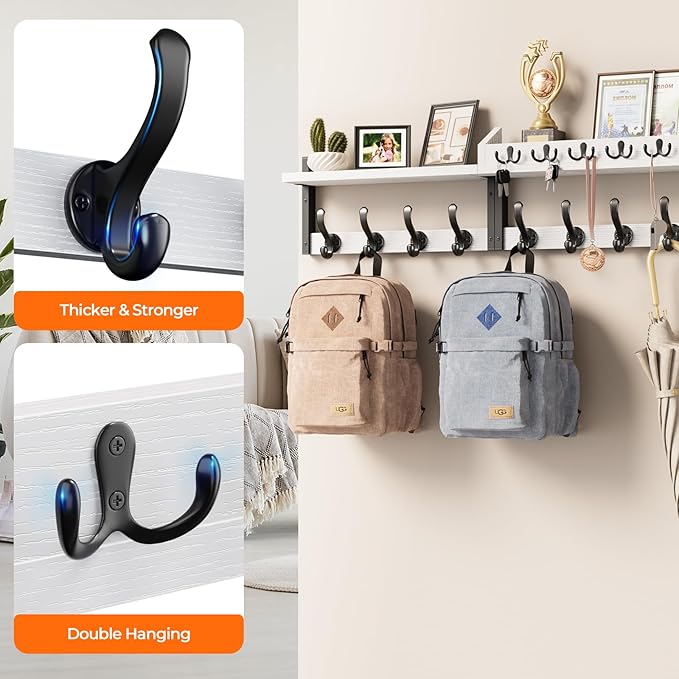 Evermagin 35" Coat Rack Wall Mount with Shelf, 4 in 1 Coat and Key Hanger with 13 Metal Hooks, Entryway Wall Mounted Shelf with Mail Holder for Living Room, Bedroom, White