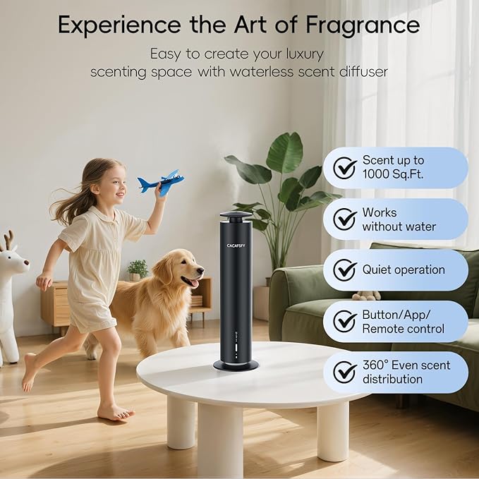 Waterless Scent Diffuser,Hotel Scent Diffuser-Smart APP Control-Cover Up to 1000 Sq.Ft.-Cold Air Tech,Scent Diffusers for Home,Aromatherapy,Large Room,Spa,Commercial-Black Essential Oil Diffuser