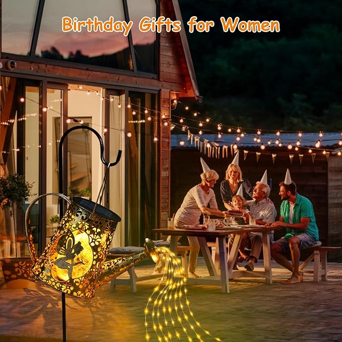Solar Watering Can Lights, Unique Fairy Gifts for Christmas Women Mom Grandma Birthday, Waterproof Outdoor Garden Decor Large Hanging Solar Lantern Fairy Lights for Patio Porch Yard Flowerbed Pathway