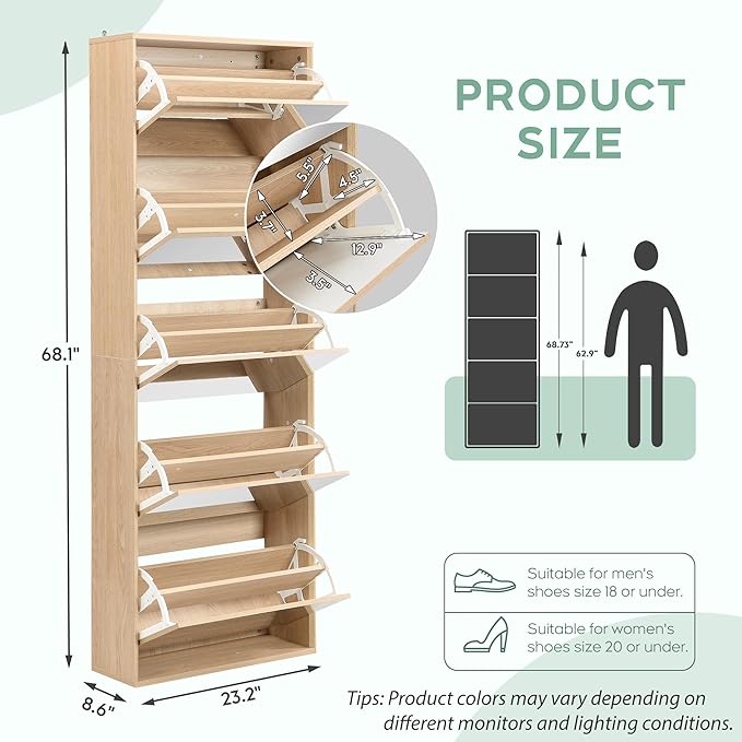 Yechen Mirror Shoe Cabinet with 5 Flip Drawers, Shoe Rack Storage Organizer, Entryway Shoe Cabinet for Front Door,Foyer,Hallway (1 Piece, Mirror Silver)