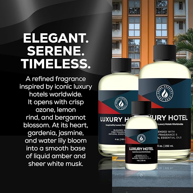 Aroma Country Ritzy Luxury Hotel Diffuser Oil - Luxury Hotel Scent for Diffuser & Air Fresheners - Essential Oil Diffuser Refill, Home Fragrance Collection with Gardenia & Amber (8.5 Fl. Oz)
