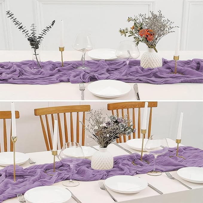 10 Pack 10 Ft Cheesecloth Table Runner Purple Gauze Long Table Runners Boho Gauze Cheese Cloth Table Runner Rustic Sheer Runner for Wedding Party Table Decor ( 35 x 120 Inch )