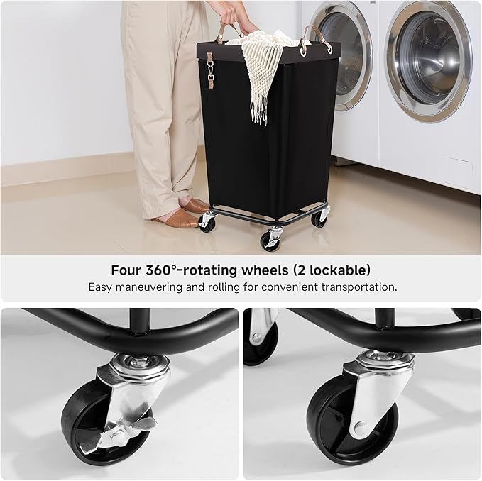 StorageWorks 110L Laundry Basket with Wheels, Large Rolling Hampers for Clothing Organizer, Dirty Clothes Basket for Hotel, Home, Closet, Dorm, Black