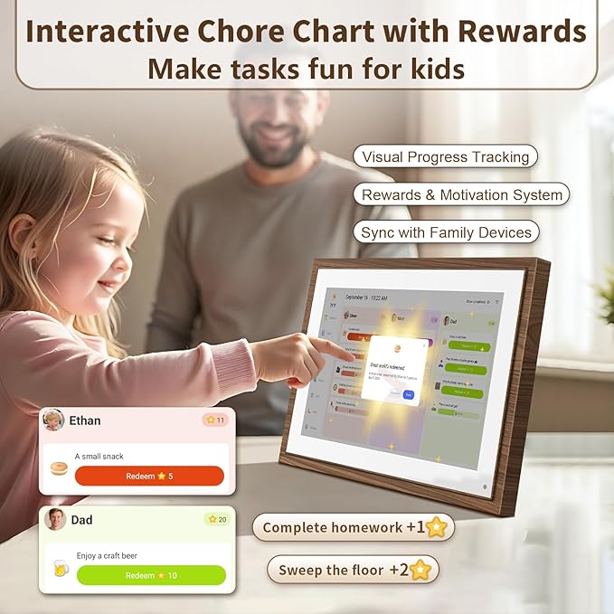 10.1 Inch Digital Calendar Chore Chart with Touchscreen - Full HD Interactive Display, Wall & Desk Mountable Family Planner, to-Do List & Meal Planner, Digital Picture Frame Gifts for Women Mom