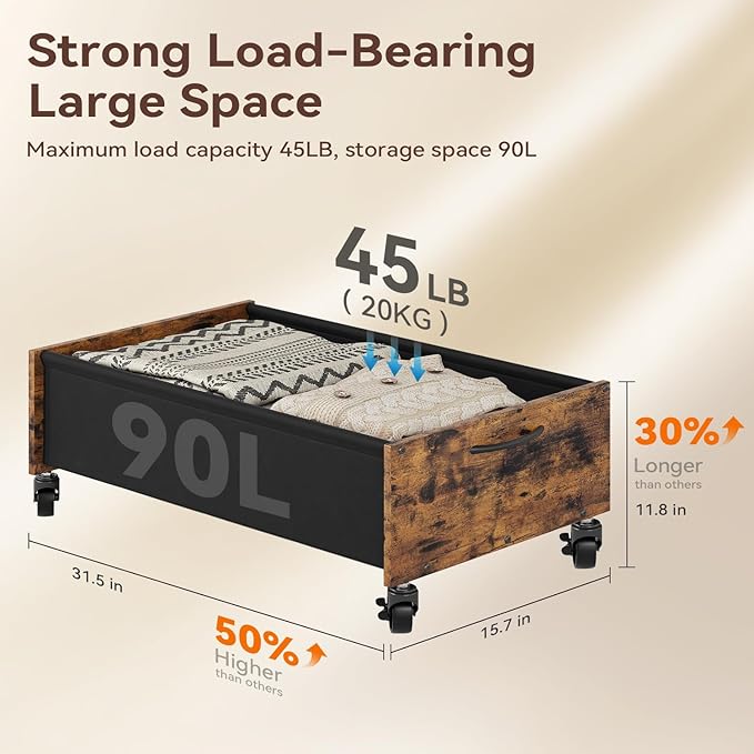 Under Bed Storage with Wheels, Under Bed Storage Drawers on Wheels, Metal Frame Under Bed Shoe Storage, Space-Saving for Bedroom Closet Organization