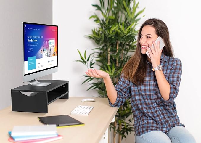 Zimilar Monitor Stand, 2-Tier Laptop Computer Monitor Stand Riser for PC, iMac, Desktop Wooden Screen Stand with Storage Organizer for Home Office