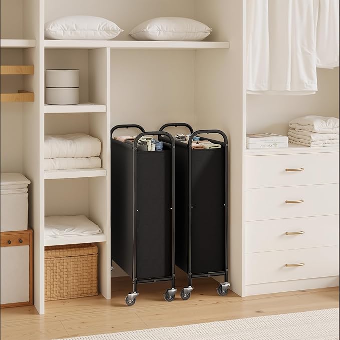 GRANNY SAYS 80L Slim Laundry Hamper with Wheels, Fabric Rolling Laundry Basket, Narrow Clothes Organizer, Tall Hamper for Closet, Laundry Room, Bathroom, Black