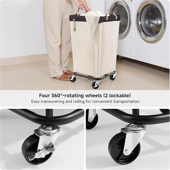 StorageWorks 110L Laundry Basket with Wheels, Large Rolling Hampers for Clothing Organizer, Dirty Clothes Basket for Hotel, Home, Closet, Dorm, Beige