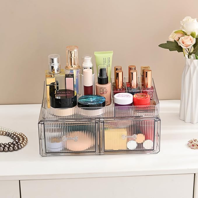 ZHIAI stackable storage drawer, cosmetic acrylic storage box, cosmetics and beauty product storage organizer, suitable for makeup room, bathroom, storage room