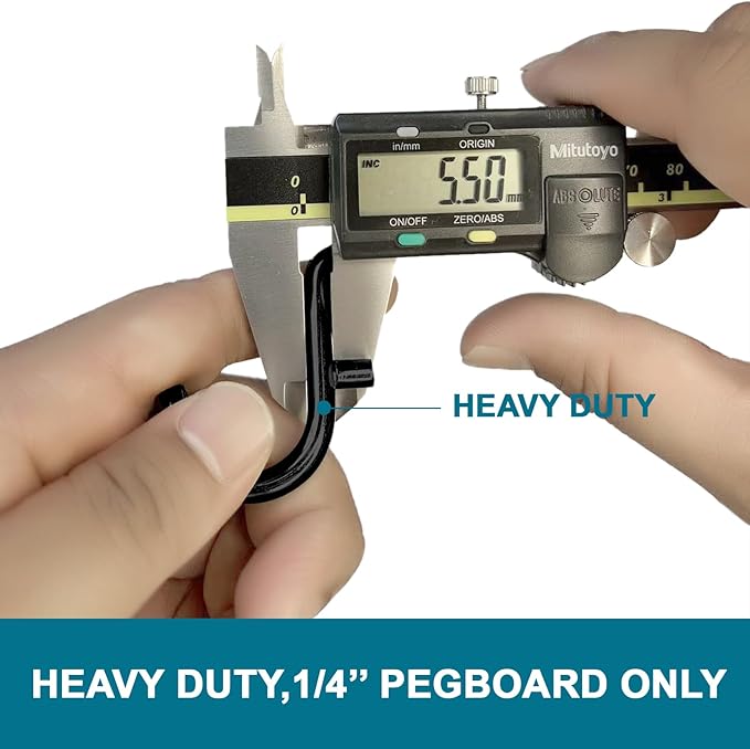 1/4 Inch Extra Thick Pegboard Hooks,Only Suitable for 1/4" Pegboard Board,Metal Pegboard Hooks for Hanging Storage (All Black, 60pcs J Hook)