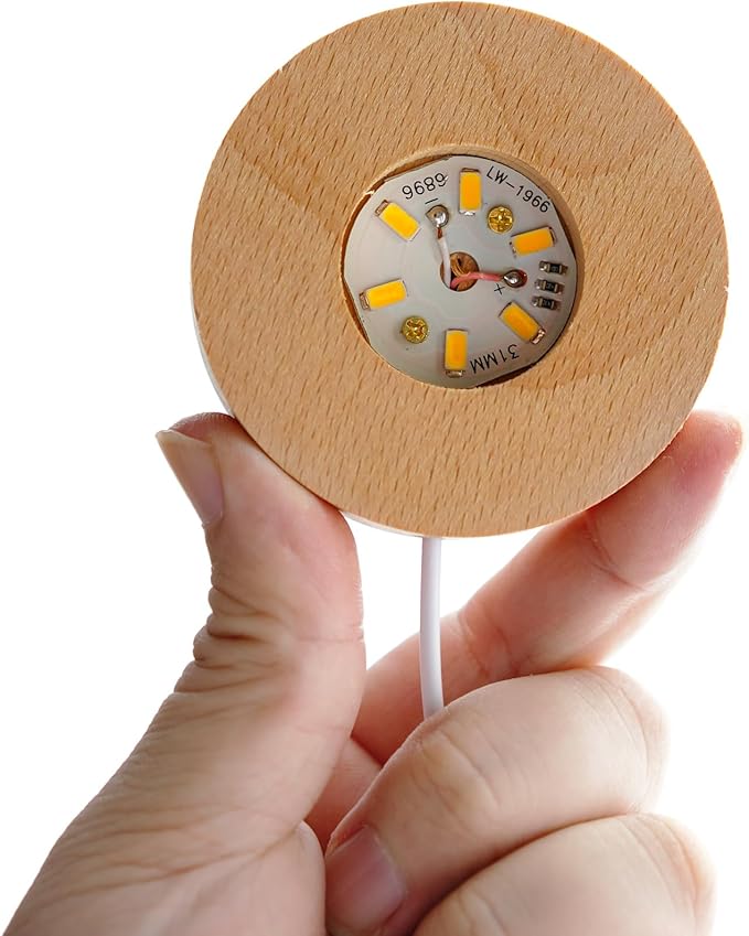 ZEERSHEE 2Pcs Led Wood Display Stand for 3D Crystal Glass 2.7in Resin Art Light Wooden Lamp Base for Crystals LED Round Display Pedestal