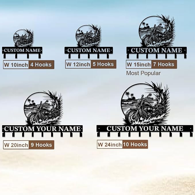 Custom Motorcycle Garage Metal Wall Hooks,Key Holder-Personalized Iron Wall Decor for Keys, Coats & Home(Black, Handmade,Decorative,Entryway, Bedroom,Man Cave) (Style H)