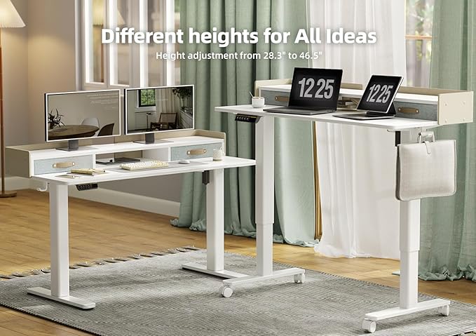 YDN Electric Standing Desk with Drawers, Adjustable Height Stand Up Desk, 48 inch Electric Sit Stand Computer Desk for Home Office, White