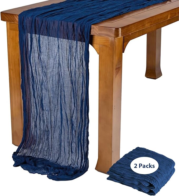 10 Pack 10 Ft Cheesecloth Table Runner Navy Blue Gauze Long Table Runners Boho Gauze Cheese Cloth Table Runner Rustic Sheer Runner for Wedding Party Table Decor ( 35 x 120 Inch )